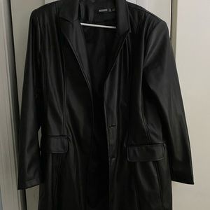 Black faux Leather Trench Coat